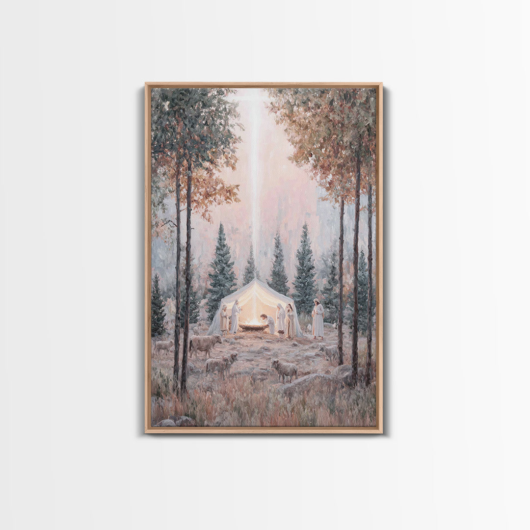 Forest Nativity Dawn – Framed Canvas Print – Christian Wall Art – Christian Art Canvas – Christmas Art – Christian Christmas Art – Christia