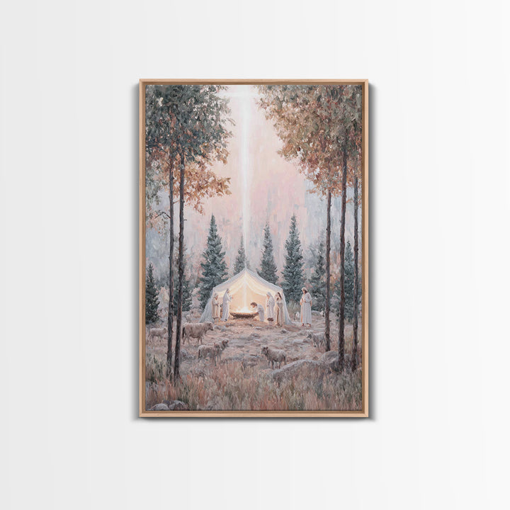 Forest Nativity Dawn – Framed Canvas Print – Christian Wall Art – Christian Art Canvas – Christmas Art – Christian Christmas Art – Christia