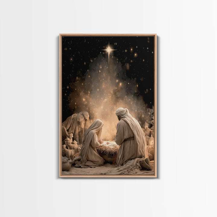 Holy Night Adoration, Framed Canvas Print, Christian Wall Art, Christian Art Canvas, Christmas Art, Christian Christmas Art, Christian Gift