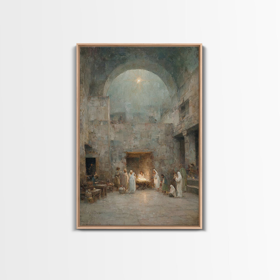 Holy Night Promise | Framed Canvas Print | Christian Wall Art | Christmas Art Prints | Jesus Christmas Art | Christian Art Canvas | Vintage