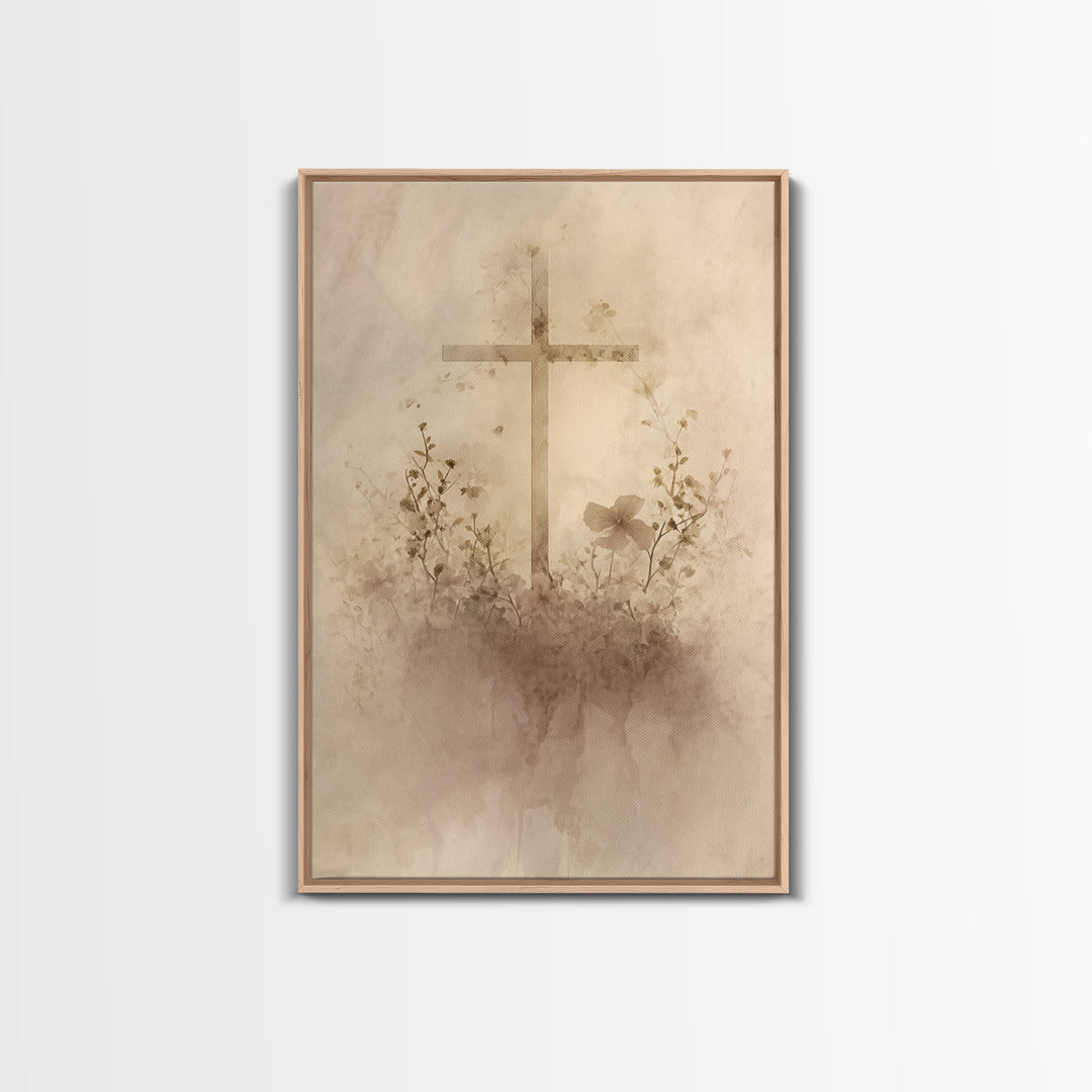 Quiet Cross Light - Framed Canvas Print - Minimalist Christian Art - Christian Wall Art - Subtle Christian Art - Christian Art Canvas - Chr