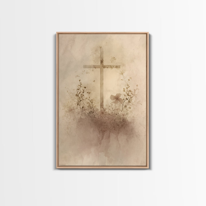 Quiet Cross Light - Framed Canvas Print - Minimalist Christian Art - Christian Wall Art - Subtle Christian Art - Christian Art Canvas - Chr