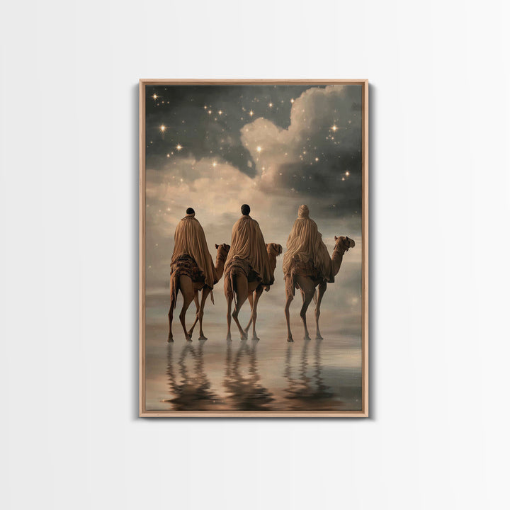 Starry Journey – Framed Canvas Print – Christian Wall Art – Christian Art Canvas – Christmas Art – Jesus Painting – Christian Christmas Art