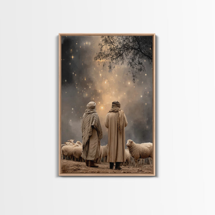 Starry Flock Night – Framed Canvas Print – Christian Christmas Art – Christian Wall Art – Christian Art Canvas – Christmas Art – Christian