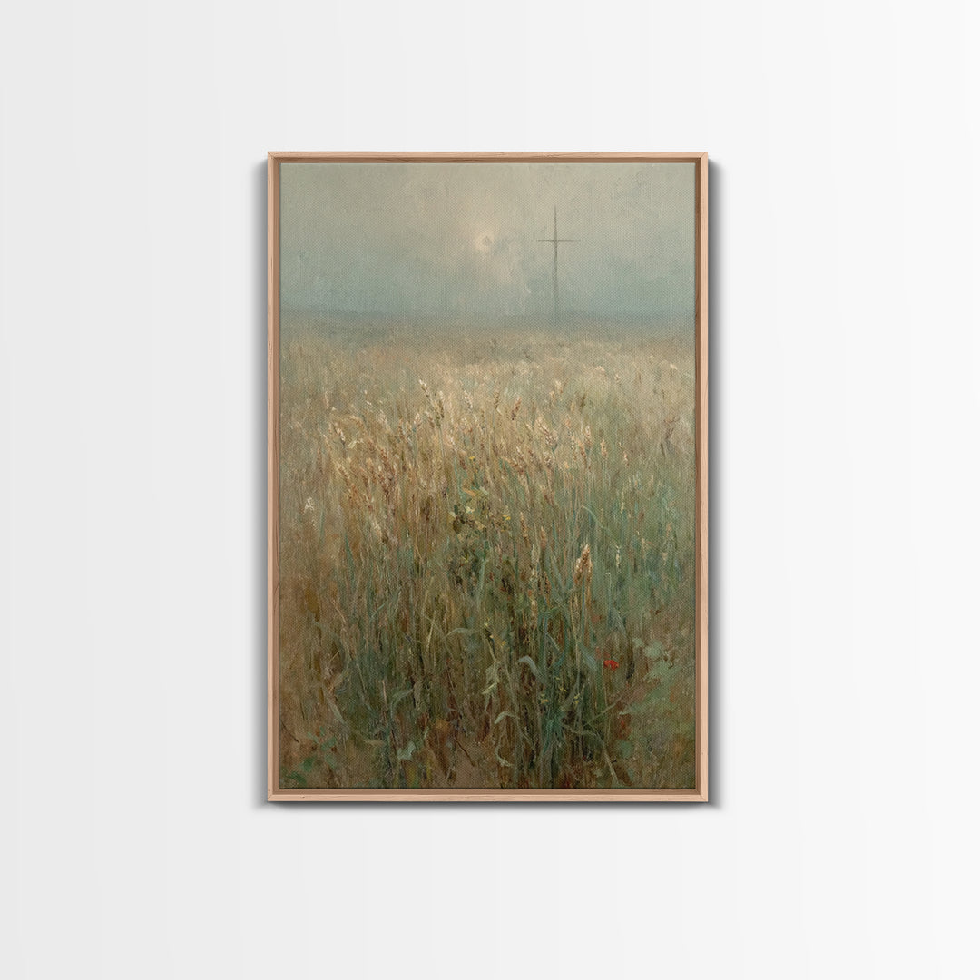Wheatland Cross, Framed Canvas Print, Christian Art Canvas, Christian Wall Art, Vintage Christian Art, Christian Gift, Subtle Christian Art