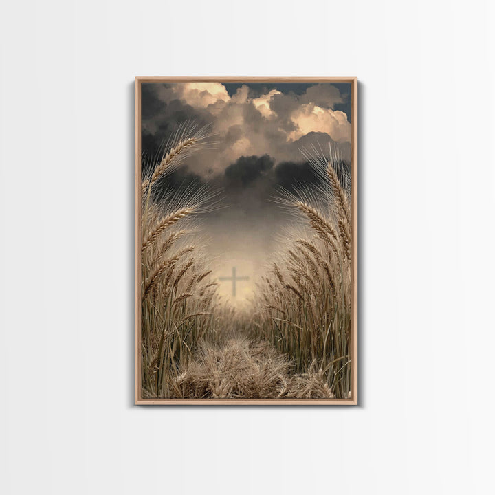 Stormlit Harvest | Framed Canvas Print | Christian Wall Art | Christian Art Canvas | Moody Christian Art | Christian Gift | Christian Paint