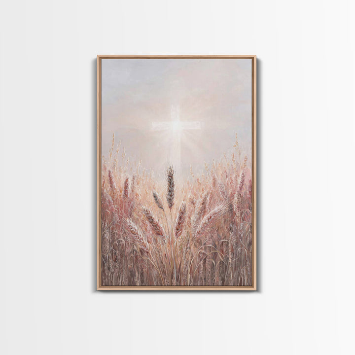 Rose Dawn Cross – Framed Canvas Print – Christian Art Canvas – Christian Wall Art – White Christmas Art – Christian Christmas Decor – Chris