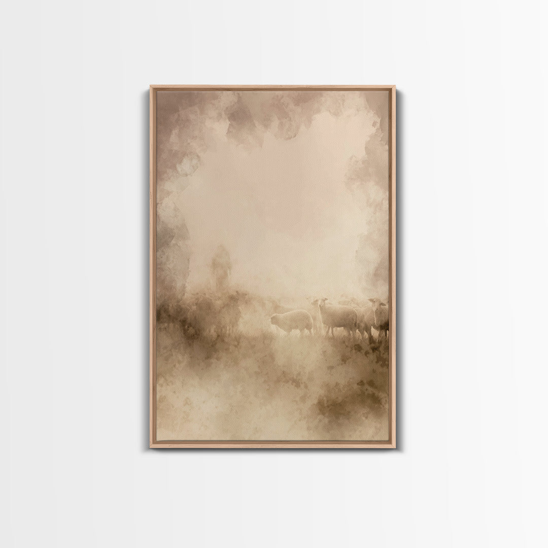 Pasture Morning – Framed Canvas Print – Christian Painting – Jesus Painting – Christian Wall Art – Christian Art Canvas – Moody Christian A