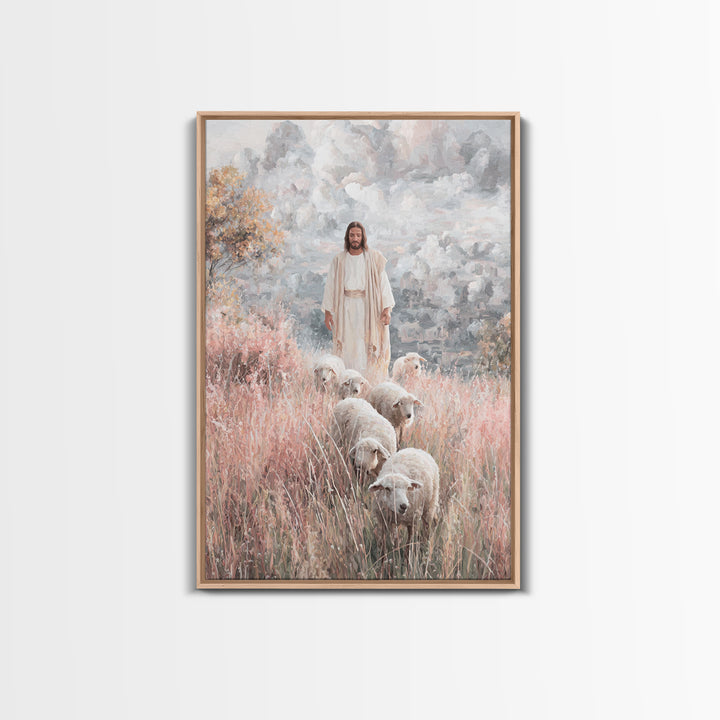 Heavenly Shepherd – Framed Canvas Print – Christian Wall Art – Jesus Painting – Christian Art Canvas – Christian Gift – Christian Christmas
