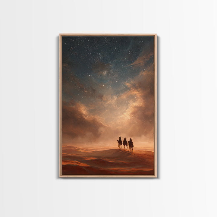 Moonlit Caravan, Framed Canvas Print, Christian Wall Art, Christian Art Print, Christmas Art, Christian Christmas Art, Jesus Painting