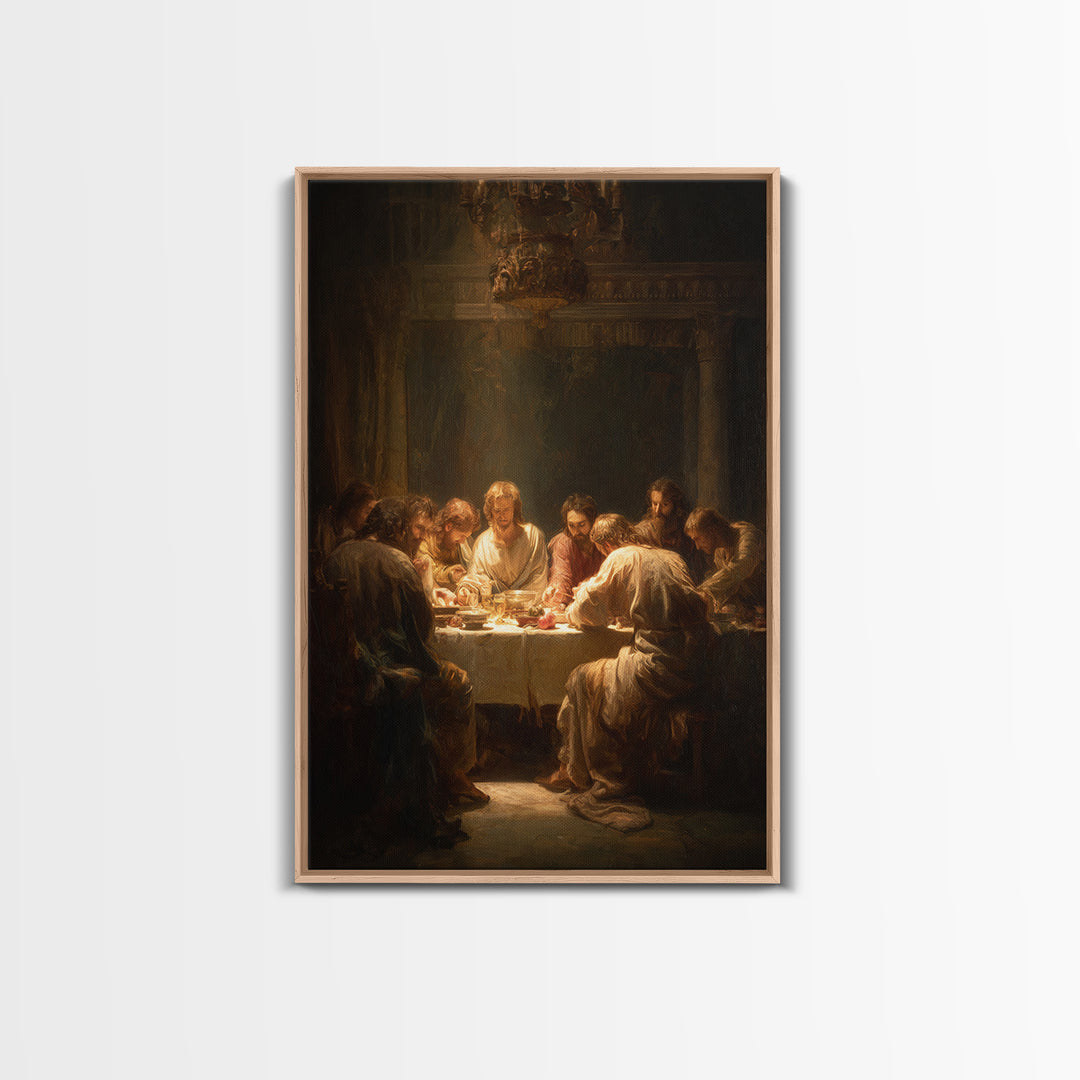 Last Supper Grace – Framed Canvas Print – Christian Wall Art – Christian Art Canvas – Large Jesus Painting – Moody Christian Art – Christia