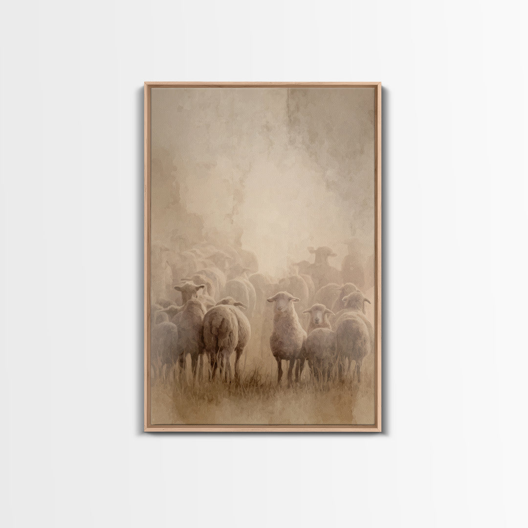 Shepherd’s Flock – Framed Canvas Print – Christian Art Canvas – Christian Wall Art – Christian Paintings – Christian Art Print – Subtle Chr