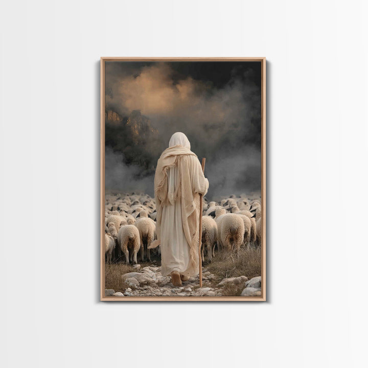 Shepherd’s Vigil – Framed Canvas Print – Christian Art Canvas – Jesus Painting – Large Christian Art – Christian Christmas – Pastoral Scene