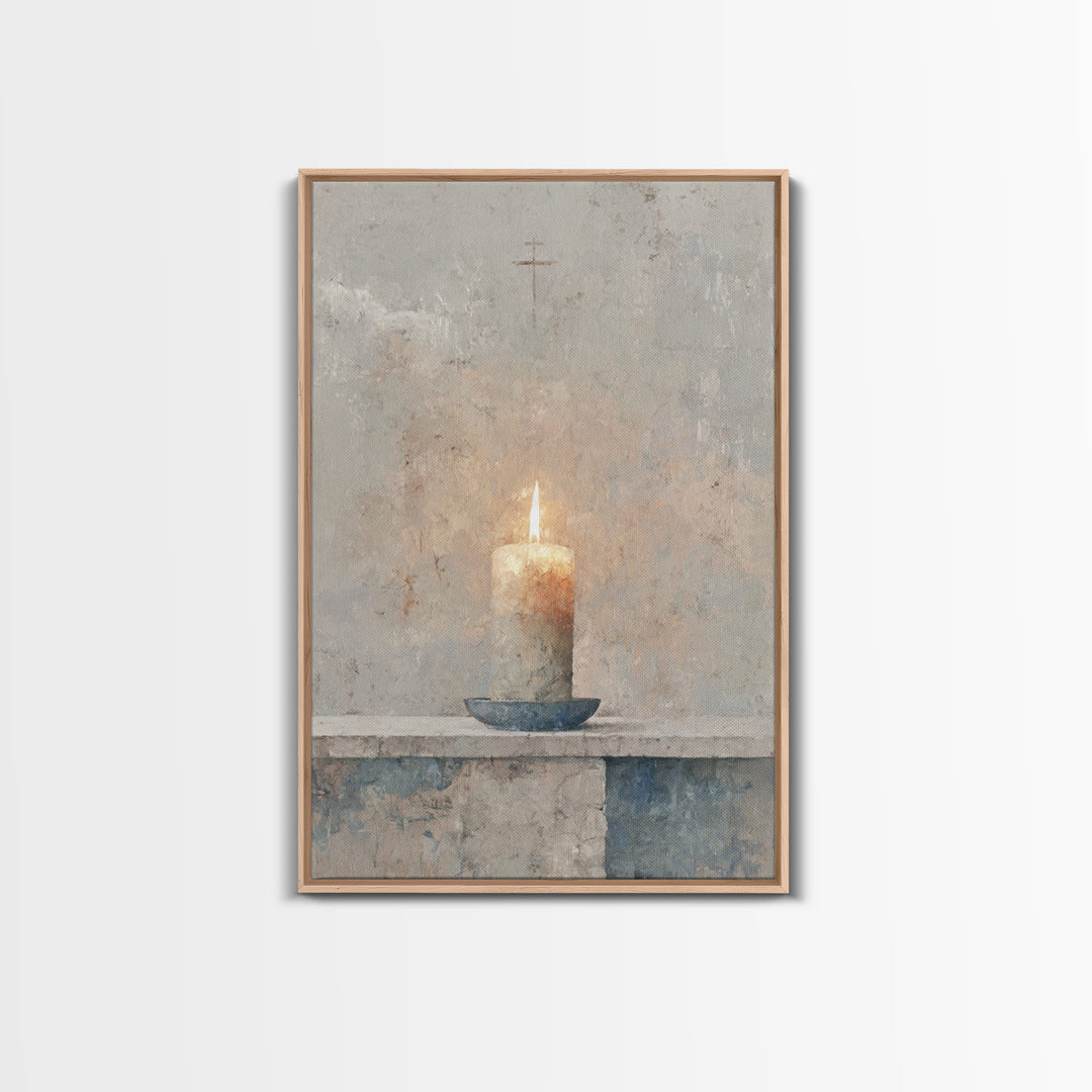 Quiet Prayer Flame, Framed Canvas Print, Christian Art Print, Christian Wall Art, Christian Decoration, Christian Gift Ideas, Subtle Christ