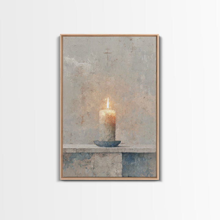 Quiet Prayer Flame, Framed Canvas Print, Christian Art Print, Christian Wall Art, Christian Decoration, Christian Gift Ideas, Subtle Christ