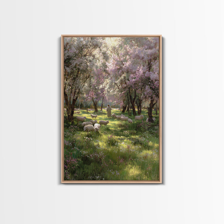 Garden Of The Shepherd, Framed Canvas Print, Christian Art Canvas, Jesus Painting, Christian Wall Art, Christian Gift Ideas, Vintage Christ