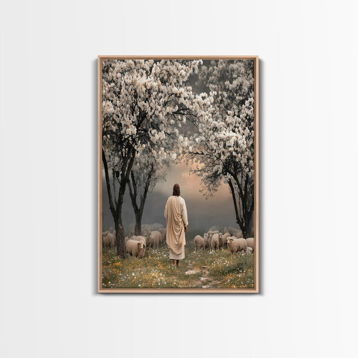 Springtime Shepherd Calm, Framed Canvas Print, Christian Wall Art, Christian Art Canvas, Christian Art Gift, Jesus Painting, Christian Pain