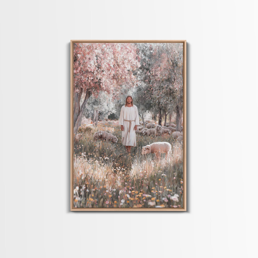 Pasture Of Hope | Framed Canvas Print | Jesus Painting | Christian Wall Art | Christian Art Canvas | Christian Gift | Modern Christian Art