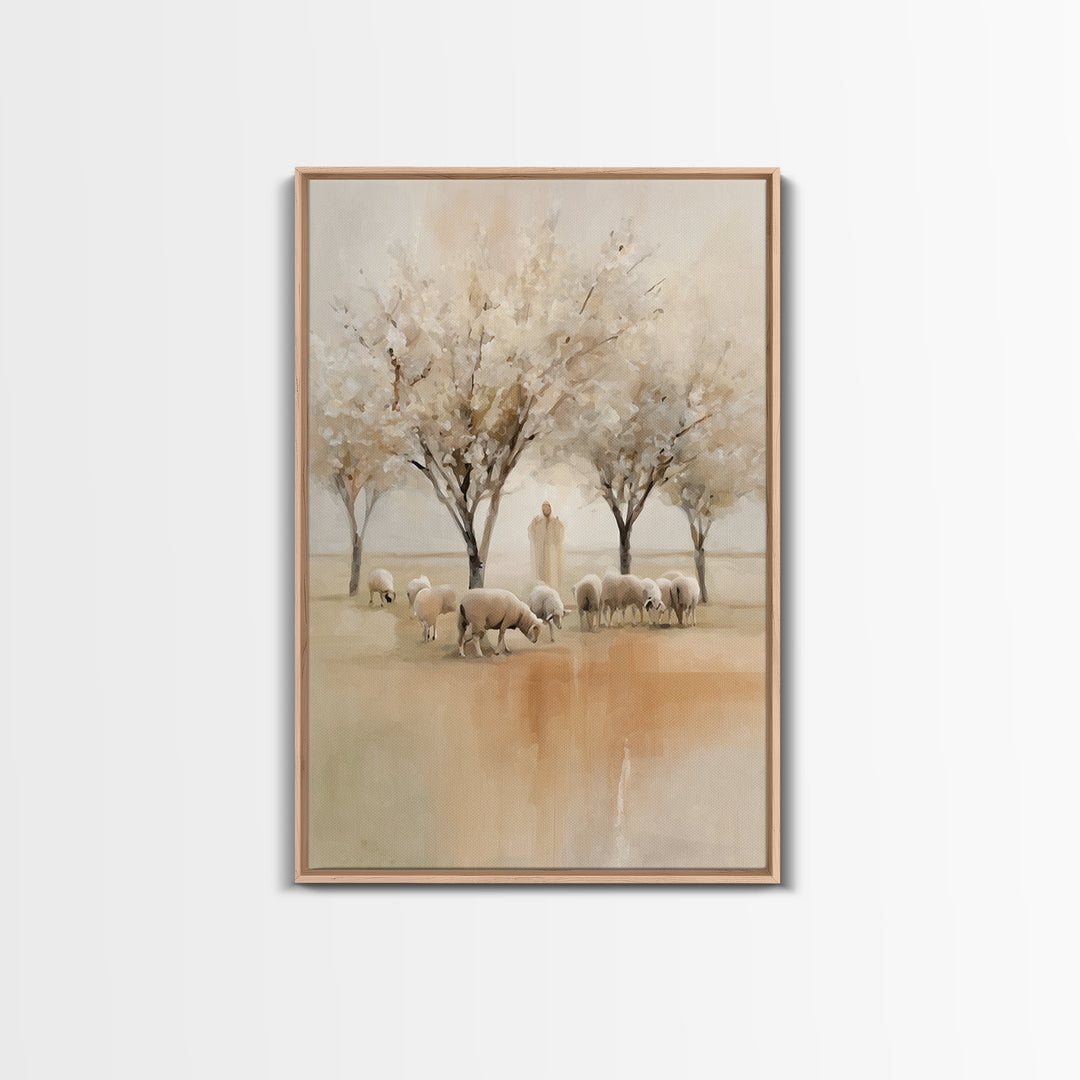 Quiet Pasture Peace, Framed Canvas Print, Christian Wall Art, Christian Art Canvas, Jesus Painting, Christian Christmas Art