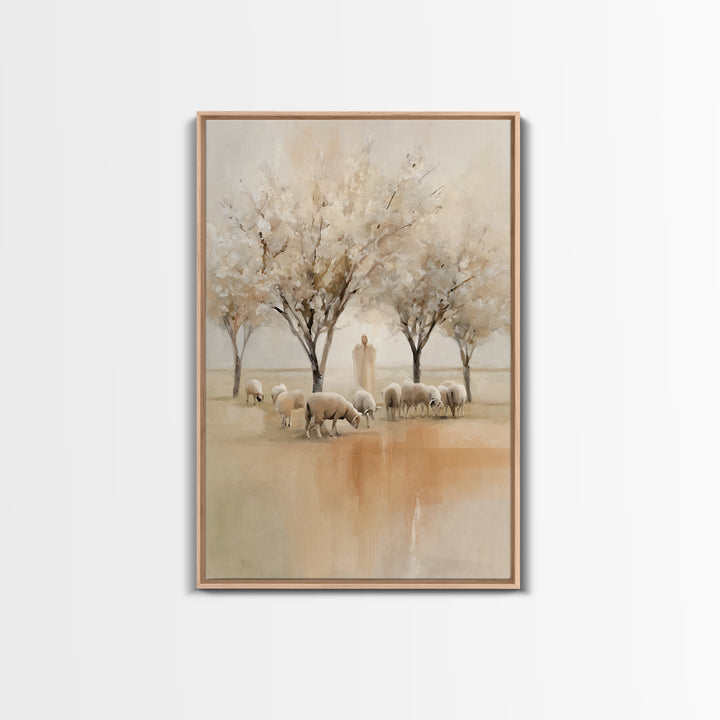 Quiet Pasture Peace, Framed Canvas Print, Christian Wall Art, Christian Art Canvas, Jesus Painting, Christian Christmas Art