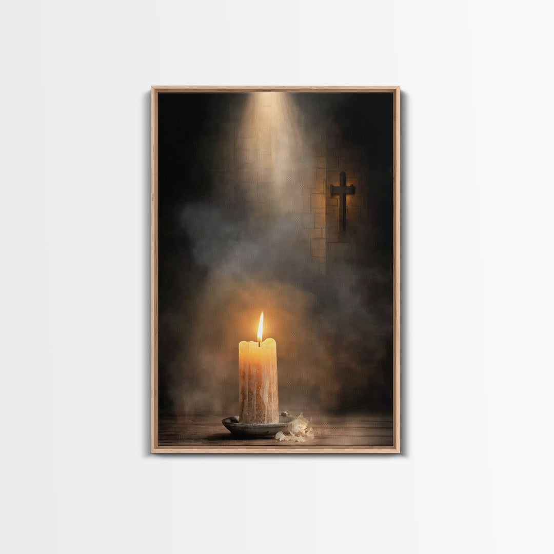 Sanctuary Candle – Framed Canvas Print – Christian Wall Art – Christian Art – Christian Decor – Moody Christian Art – Christian Christmas A