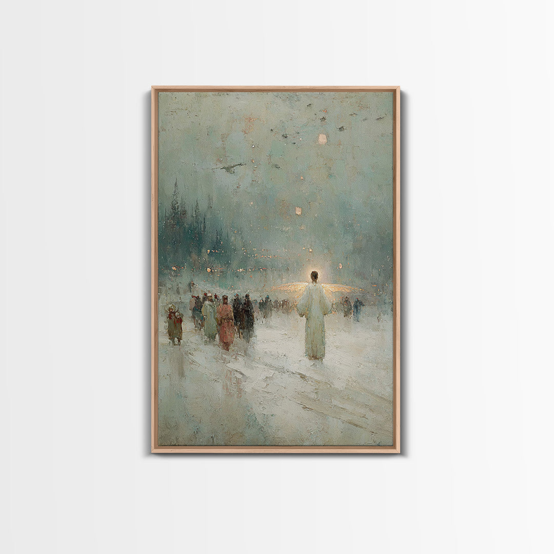 Silent Gathering Grace – Framed Canvas Print – Christian Christmas Art – Christian Wall Art – Moody Christmas Art – Christian Art Canvas –