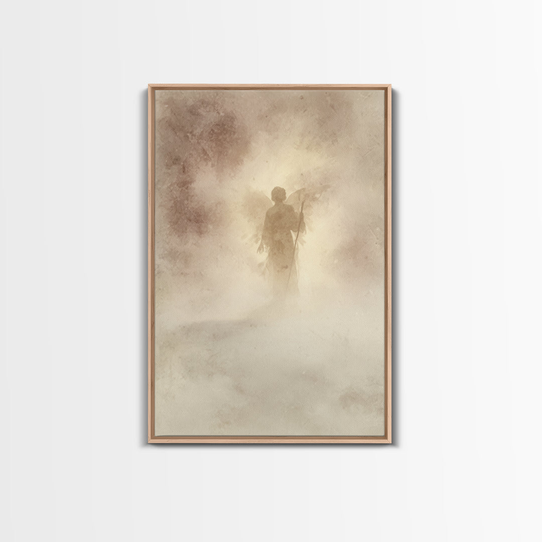 Shepherd In The Mist – Framed Canvas Print – Christian Art Canvas – Vintage Christian Art – Christian Wall Art – Subtle Christian Art – Chr