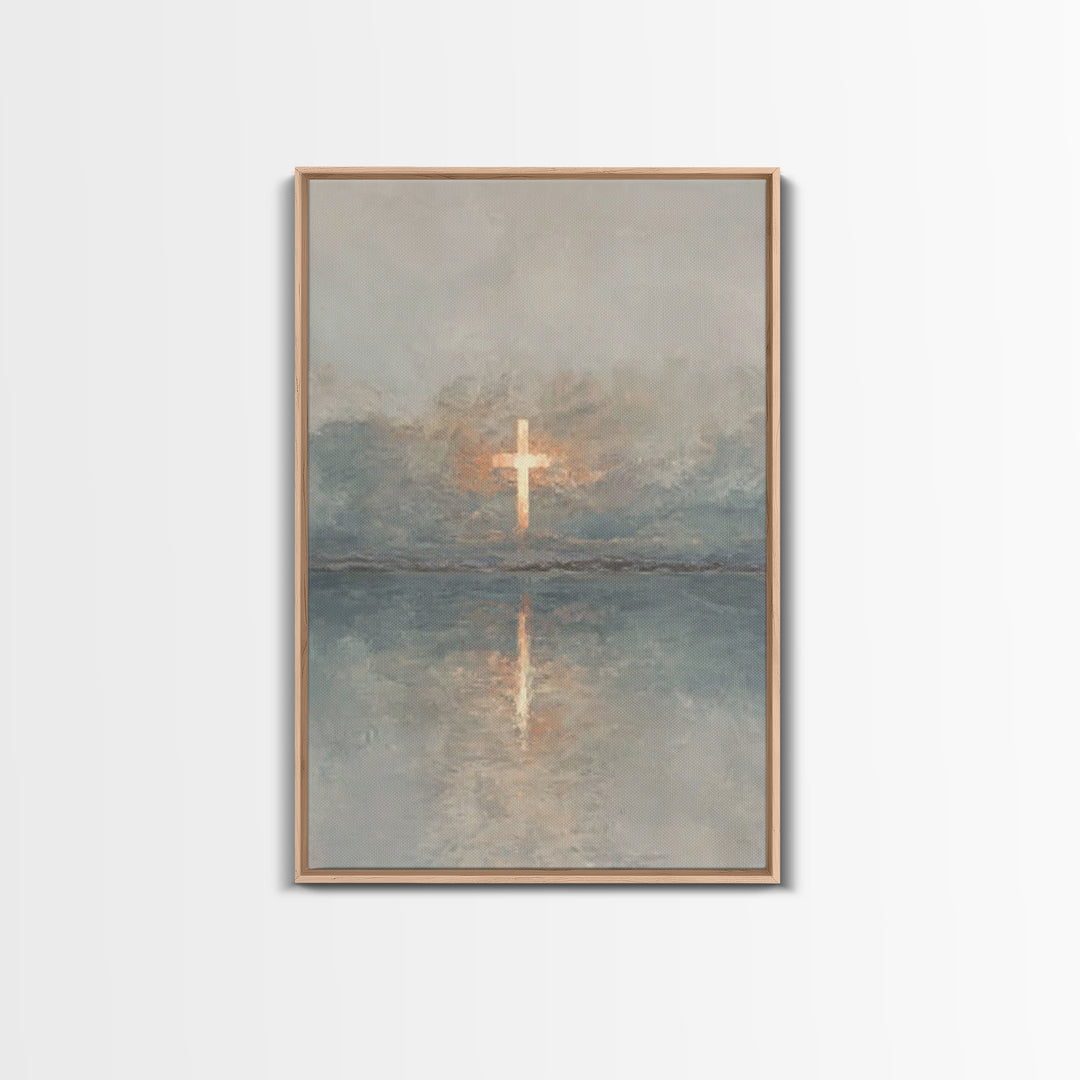 Radiant Cross Sky – Framed Canvas Print – Christian Wall Art – Christian Art Canvas – Minimalist Christian Art – Subtle Christian Art – Chr