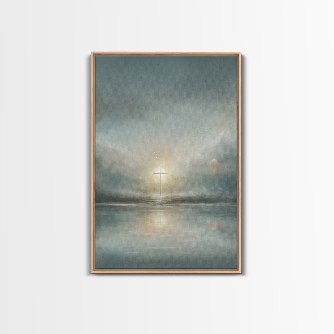 Calm Morning Cross – Framed Canvas Print – Christian Art Canvas – Christian Wall Art – Minimalist Christian Art – Subtle Christian Art – Ch