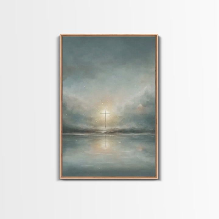 Calm Morning Cross – Framed Canvas Print – Christian Art Canvas – Christian Wall Art – Minimalist Christian Art – Subtle Christian Art – Ch