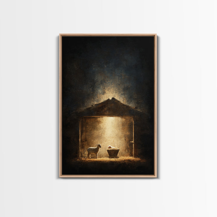 Holy Night Shelter – Framed Canvas Print – Christian Wall Art – Christmas Art – Christian Art Canvas – Moody Christmas Art – Christian Chri