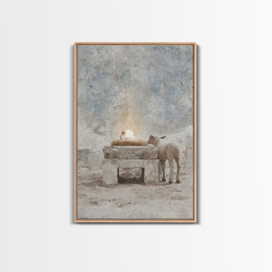 Sacred Manger Glow – Framed Canvas Print – Christian Wall Art – Christian Art Canvas – Christmas Art – Christian Christmas Art – Modern Chr