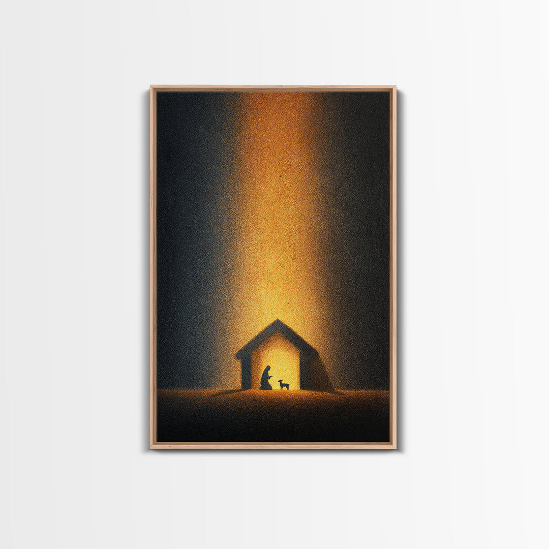Silent Stable Night – Framed Canvas Print – Christian Christmas Art – Christian Art Canvas – Folk Art Christmas – Christian Wall Art – Chri