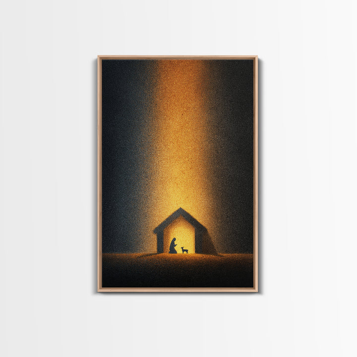 Silent Stable Night – Framed Canvas Print – Christian Christmas Art – Christian Art Canvas – Folk Art Christmas – Christian Wall Art – Chri