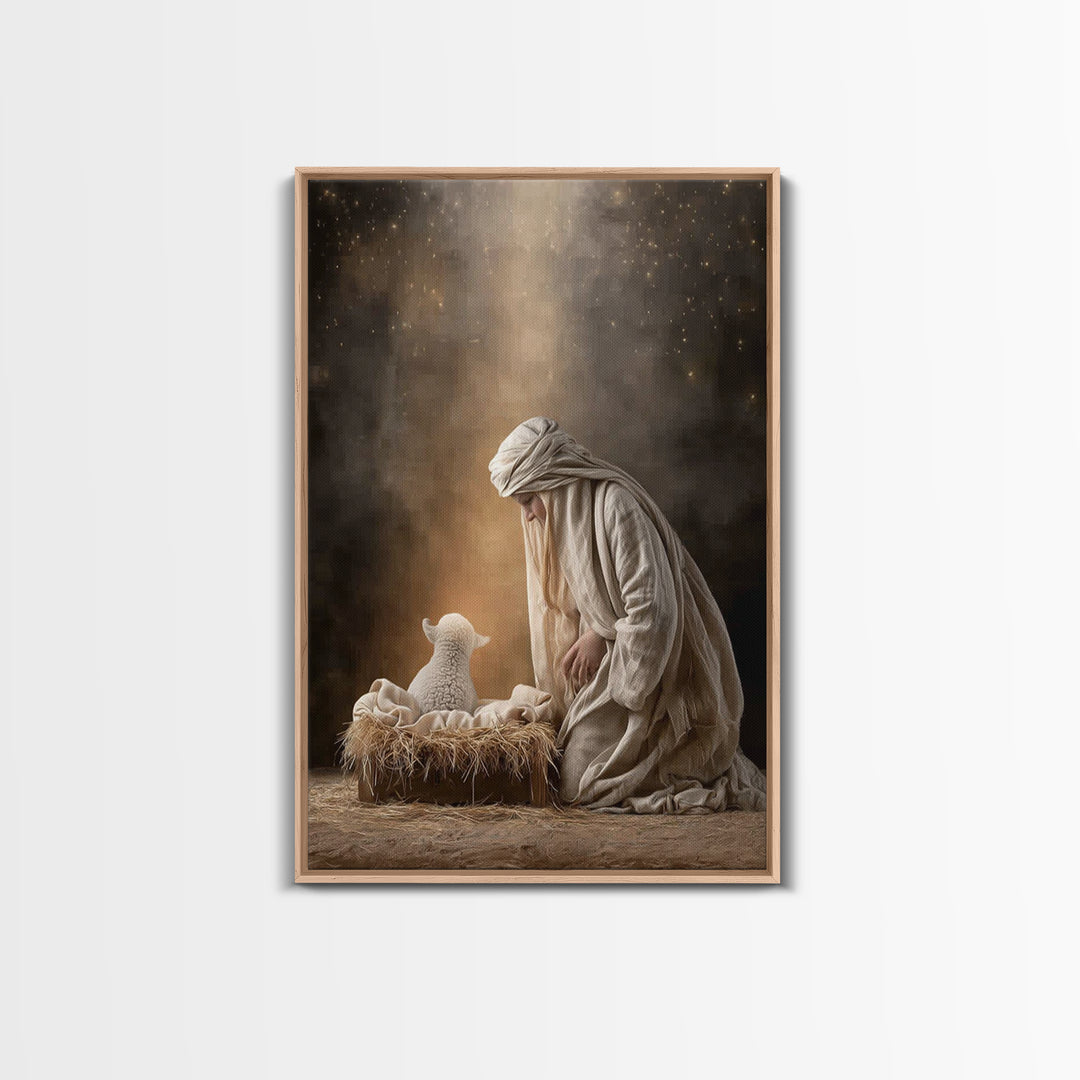 Silent Manger Light – Framed Canvas Print – Christian Wall Art – Jesus Christmas Art – Christian Art Canvas – Christmas Art Prints