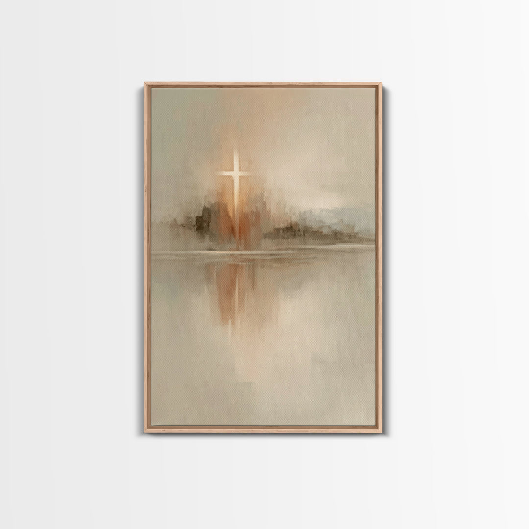 Reflected Hope Cross – Framed Canvas Print – Christian Wall Art – Abstract Christian Art – Christian Art Canvas – Christian Decor
