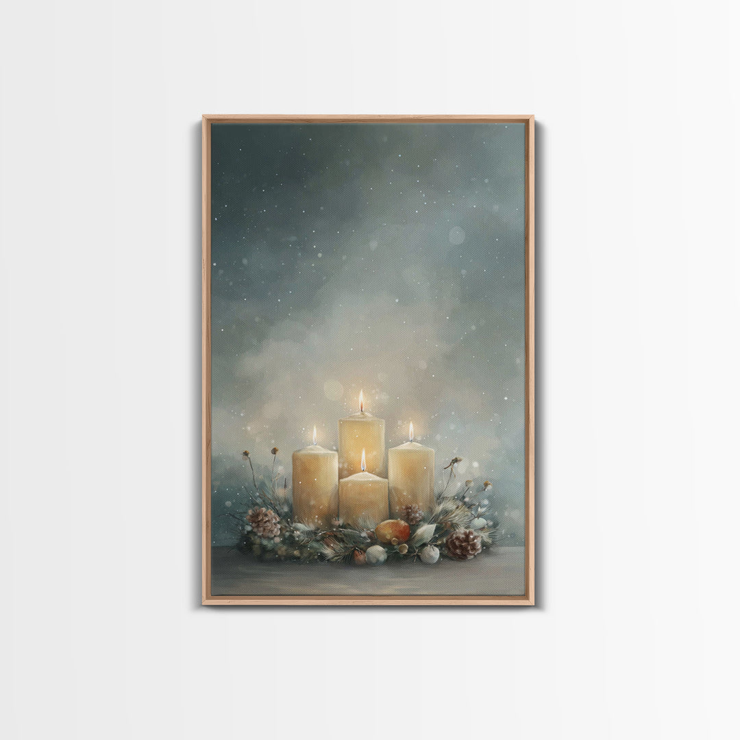 Winter Sanctuary Glow - Framed Canvas Print - Christian Wall Art - Christmas Art - Christian Christmas Art - Christian Decor - Christian Ar