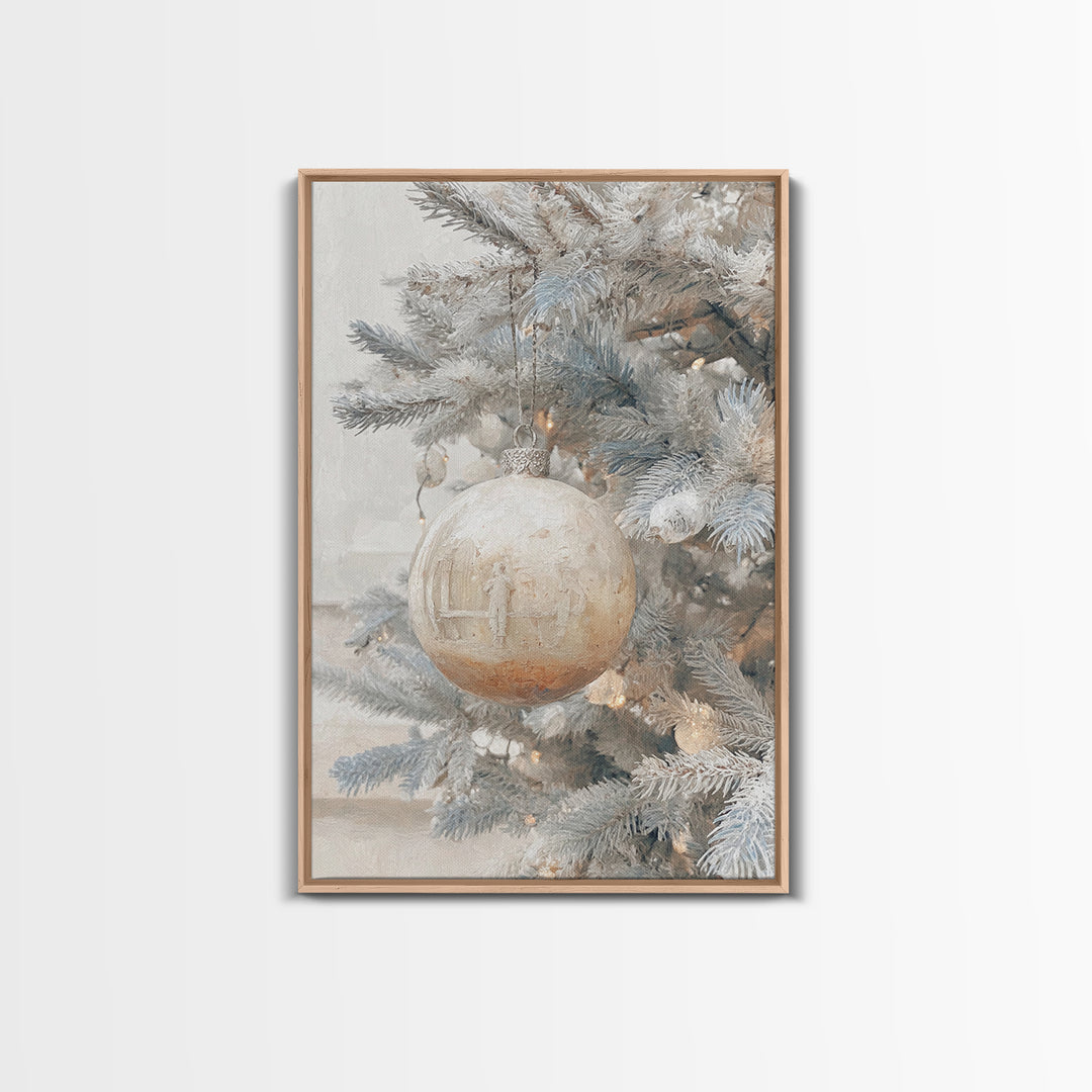 Winter Nativity Sphere – Framed Canvas Print – Christmas Art Prints – Christian Christmas Art – Framed Christmas Wall Art – Christian Decor