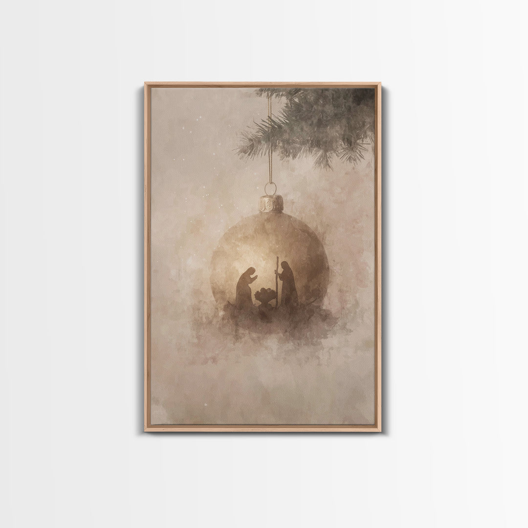 Silent Nativity Sphere – Framed Canvas Print – Christian Art Canvas – Christmas Wall Art – Jesus Christmas Art – Christian Gift – Vintage C