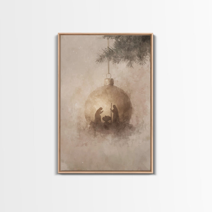 Silent Nativity Sphere – Framed Canvas Print – Christian Art Canvas – Christmas Wall Art – Jesus Christmas Art – Christian Gift – Vintage C
