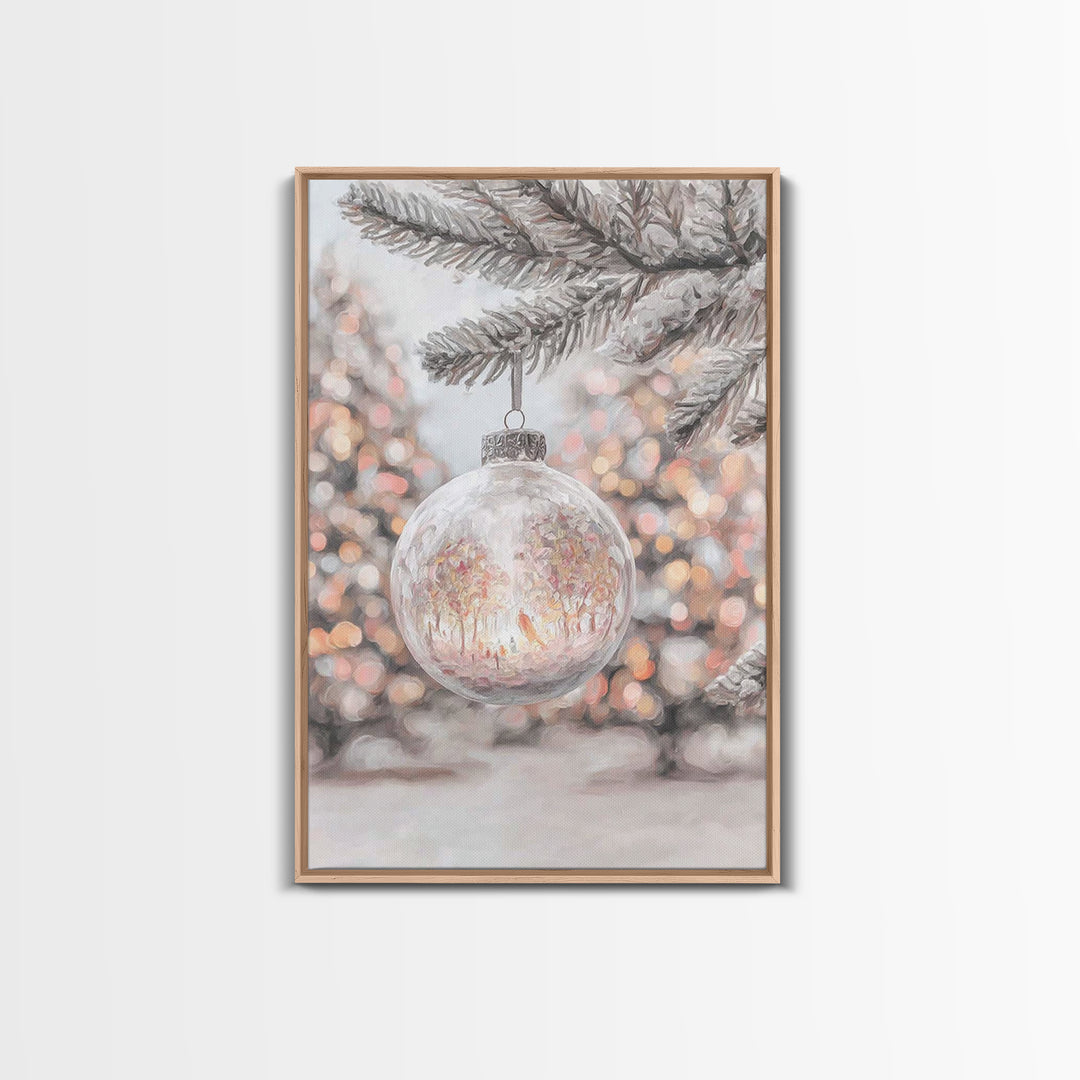 Snowlit Garden Globe – Framed Canvas Print – Christmas Art Prints – Christian Wall Art – Winter Christian Art – Christmas Decor – Christian
