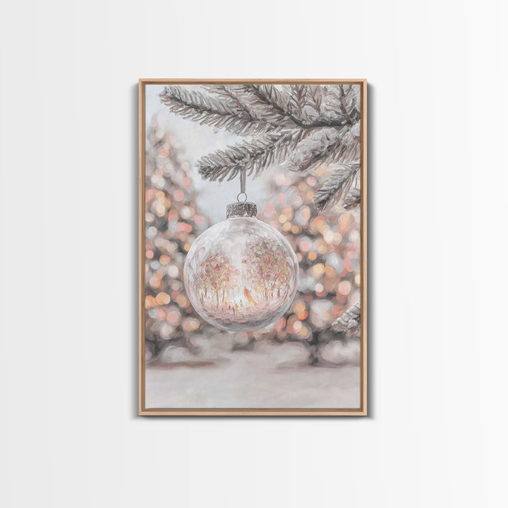 Snowlit Garden Globe – Framed Canvas Print – Christmas Art Prints – Christian Wall Art – Winter Christian Art – Christmas Decor – Christian