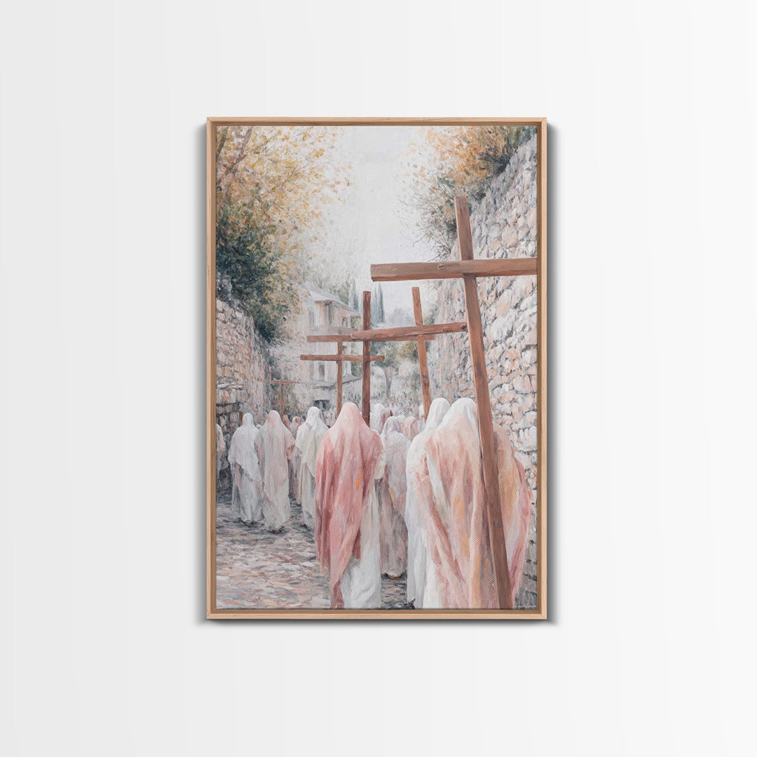 Pilgrims Of Calvary – Framed Canvas Print – Christian Painting – Christian Wall Art – Large Christian Art – Christian Decor – Christian Gif