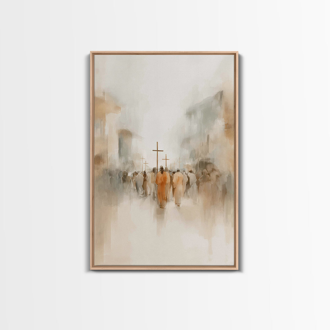 Pilgrims At Dawn – Framed Canvas Print – Christian Art – Minimalist Christian Art – Christian Wall Art – Christian Art Canvas – Subtle Chri