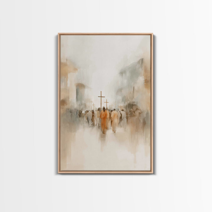 Pilgrims At Dawn – Framed Canvas Print – Christian Art – Minimalist Christian Art – Christian Wall Art – Christian Art Canvas – Subtle Chri