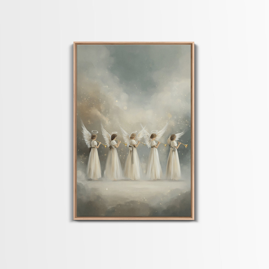 Trumpets Of Glory – Framed Canvas Print – Christian Art – Angel Art – Christian Wall Art – Christian Art Canvas – Christian Christmas Art