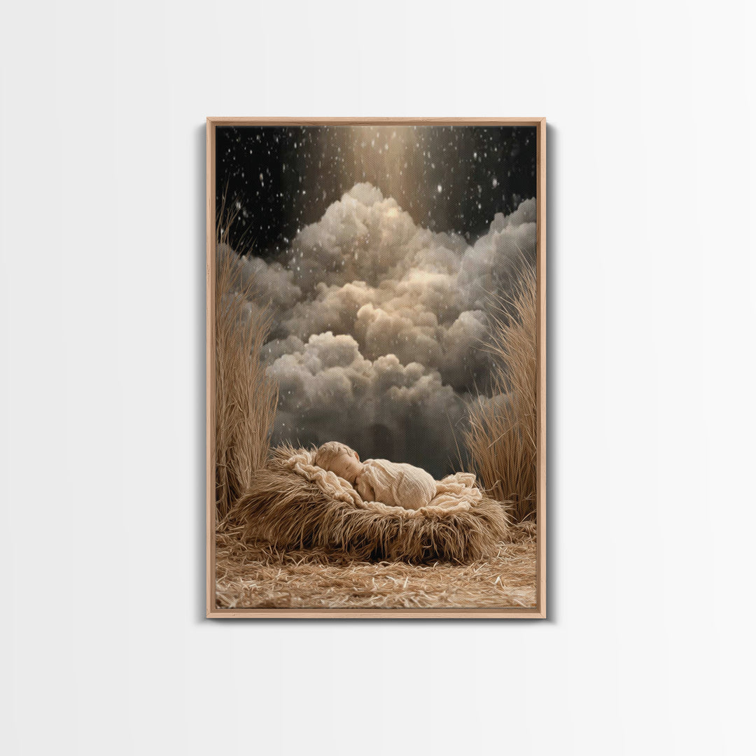 Starry Night Nativity, Framed Canvas Print, Christian Wall Art, Christian Christmas Art, Christian Art Canvas, Christian Decor, Christian G
