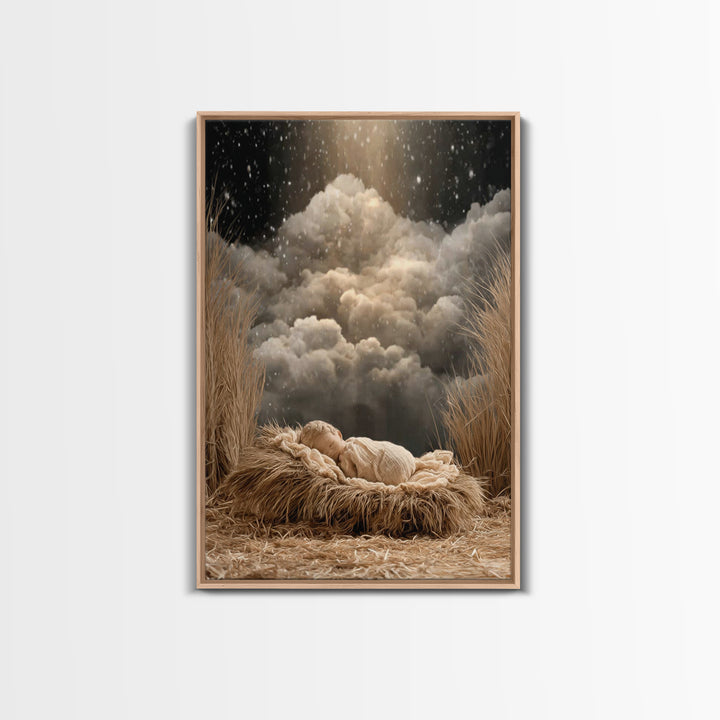 Starry Night Nativity, Framed Canvas Print, Christian Wall Art, Christian Christmas Art, Christian Art Canvas, Christian Decor, Christian G