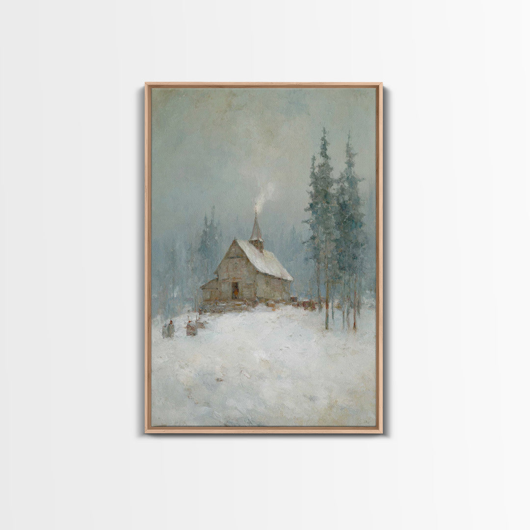 Snowfall Chapel | Framed Canvas Print | Christian Art Canvas | Christmas Art Work | Christian Christmas Art | Christian Wall Art | Christia