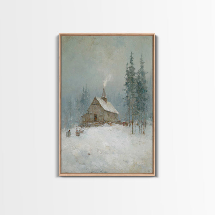 Snowfall Chapel | Framed Canvas Print | Christian Art Canvas | Christmas Art Work | Christian Christmas Art | Christian Wall Art | Christia